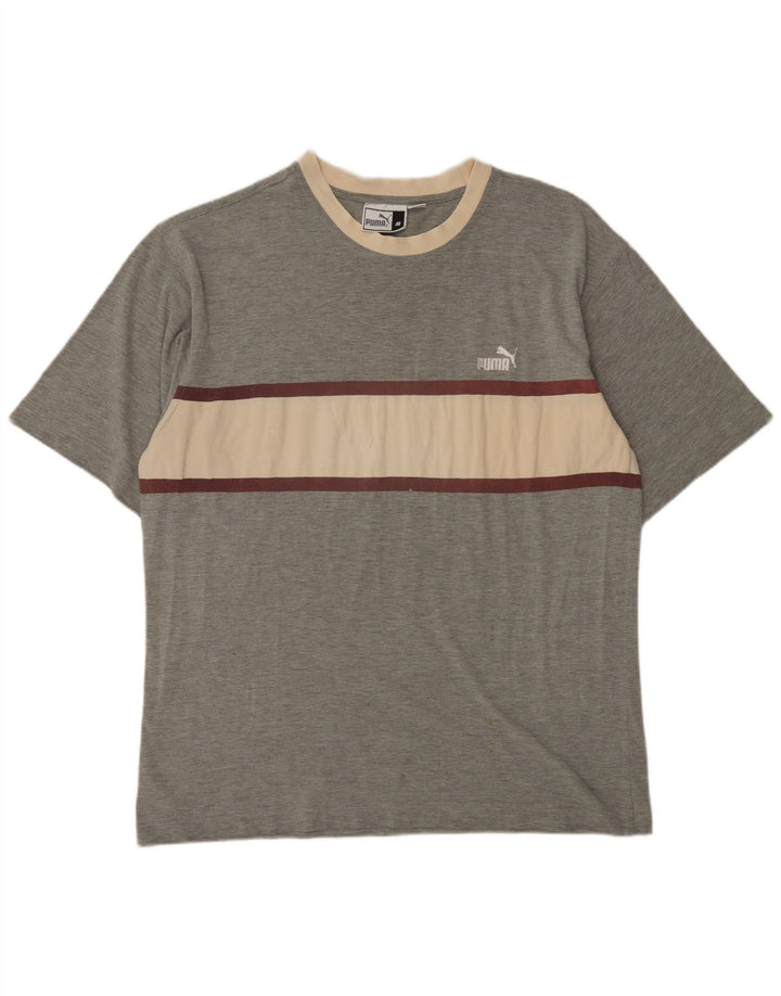 Puma Herre T-Shirt Top Medium Grå Colourblock Bomuld