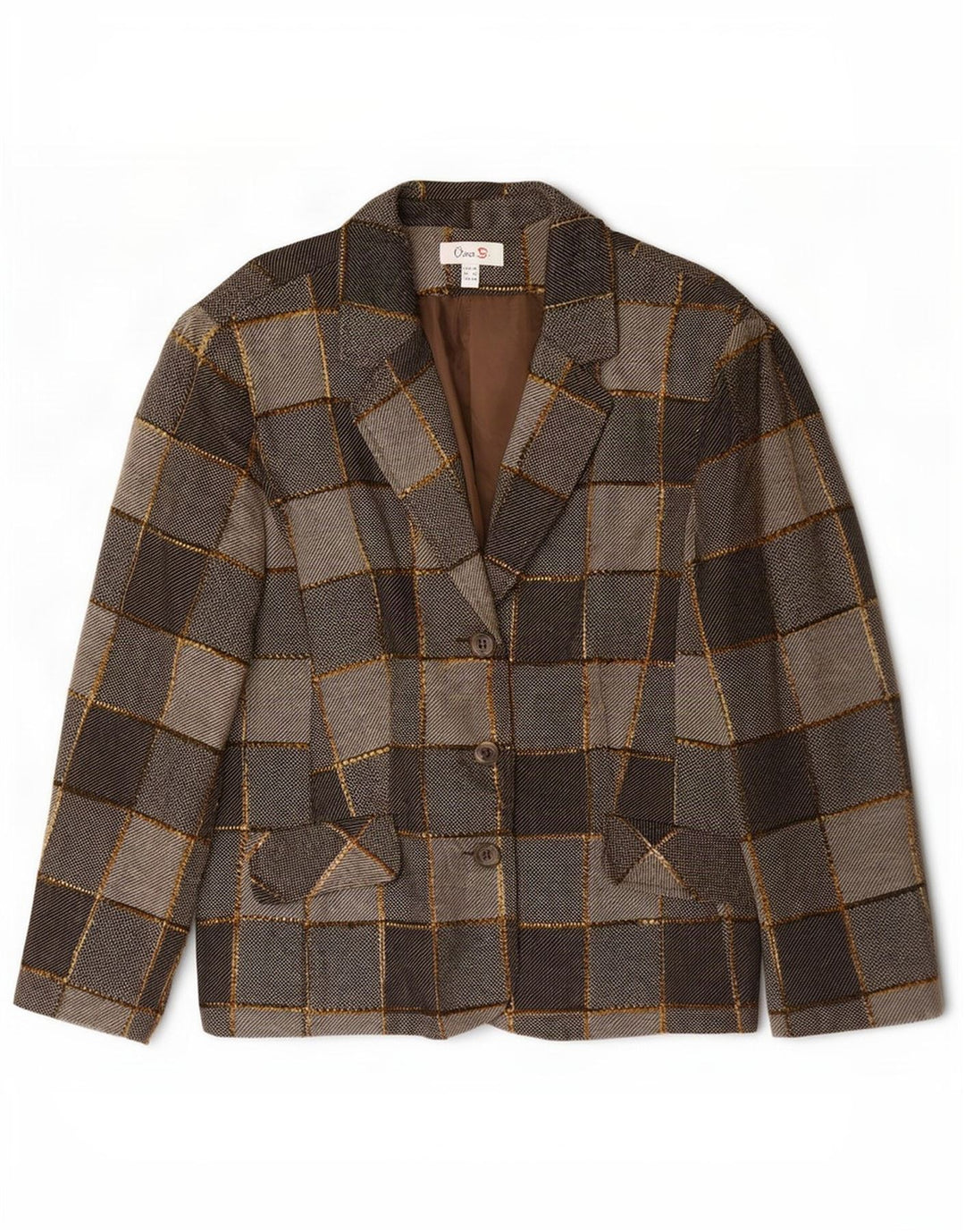 Oscar B Dame 3 Button Blazer Jacket UK 20 2XL Grå Patchwork Polyester
