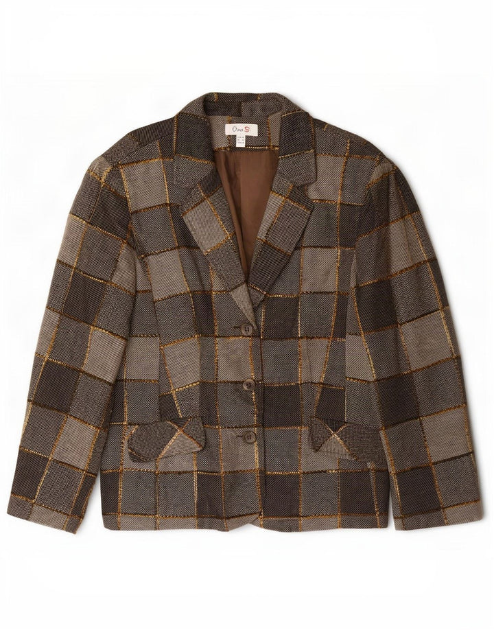 Oscar B Dame 3 Button Blazer Jacket UK 20 2XL Grå Patchwork Polyester