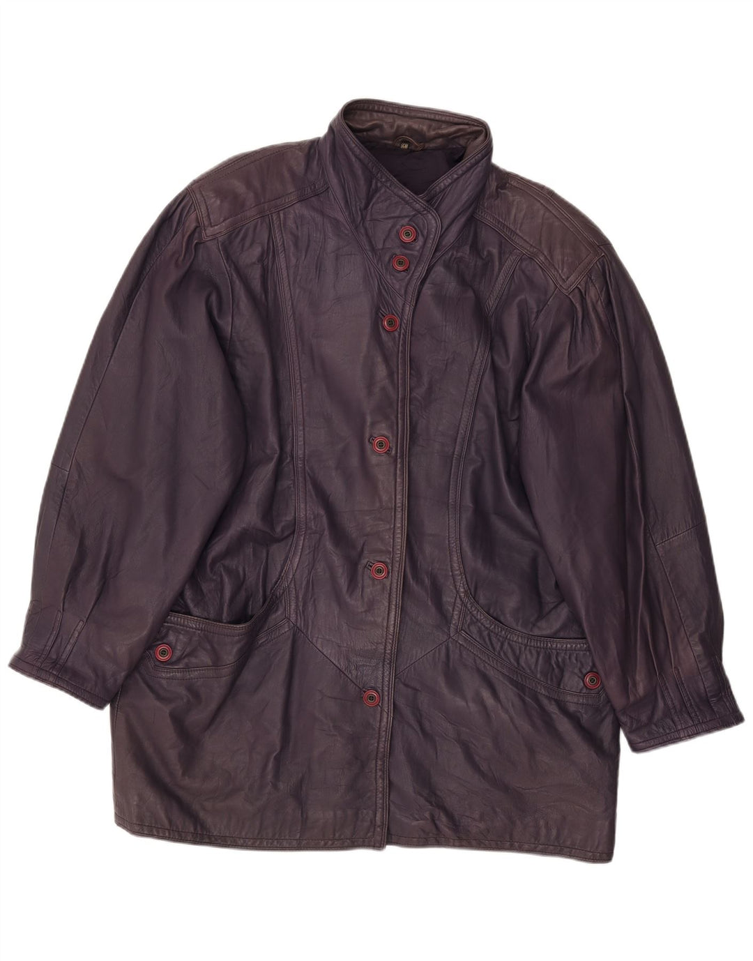 VINTAGE Læderfrakke til kvinder EU 48 2XL Lilla Læder