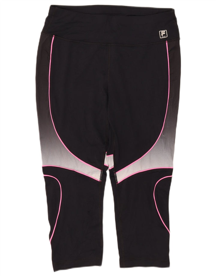 Fila Dame Capri Leggings UK 14 Large Black Colourblock Polyester