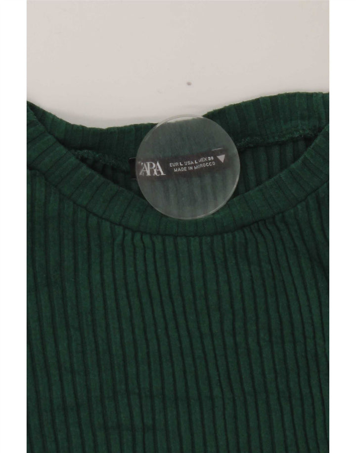 Zara Womens Crop Top Langærmet UK 14 Large Green
