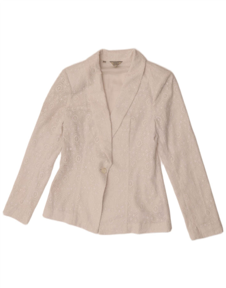 Guess Dame 1-knaps blazerjakke UK 12 Medium White Polyester