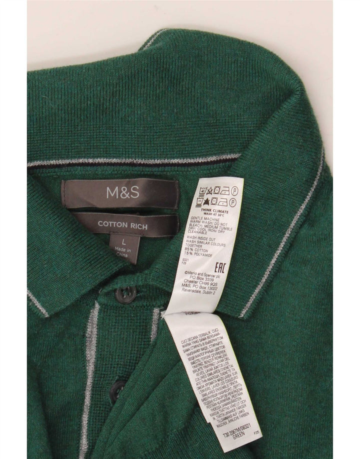 Marks & Spencer Herre Polo Neck Jumper Sweater Stor Grøn Bomuld