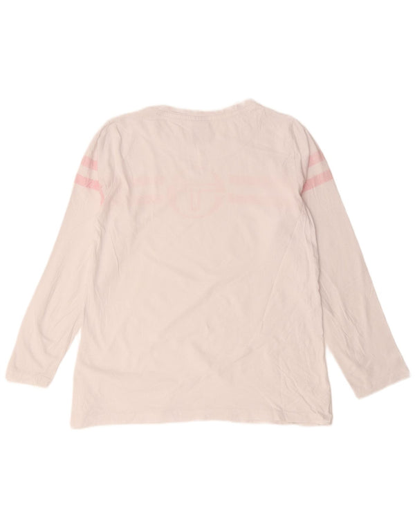 Sergio Tacchini Dame Grafisk Top Langærmet UK 14 Medium Hvid Stribet