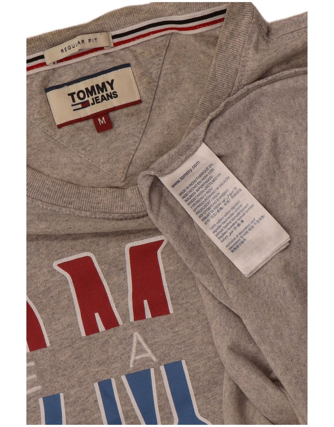 TOMMY HILFIGER Dame Regular Fit grafisk T-shirt top UK 14 mellemgrå