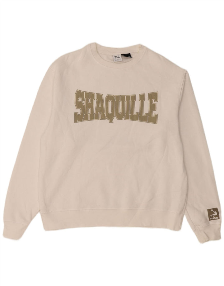 Zara Herre grafisk sweatshirt Jumper Medium Hvid Bomuld