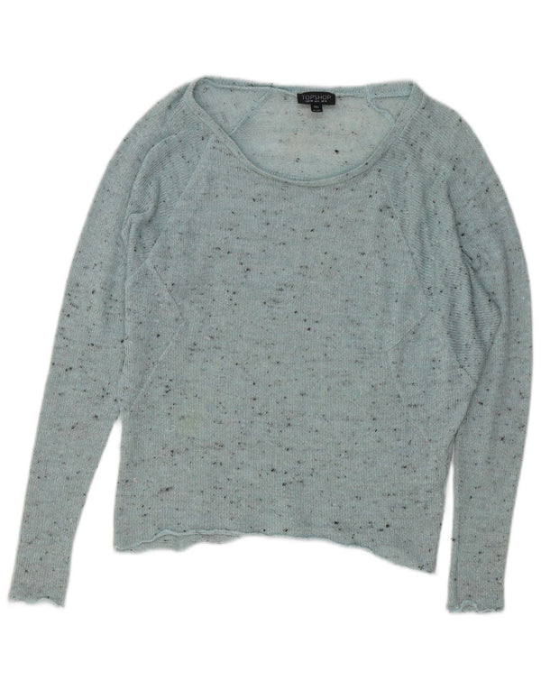 Topshop Dame Oversized Boat Neck Jumper Sweater UK 10 Small Blue Flecked