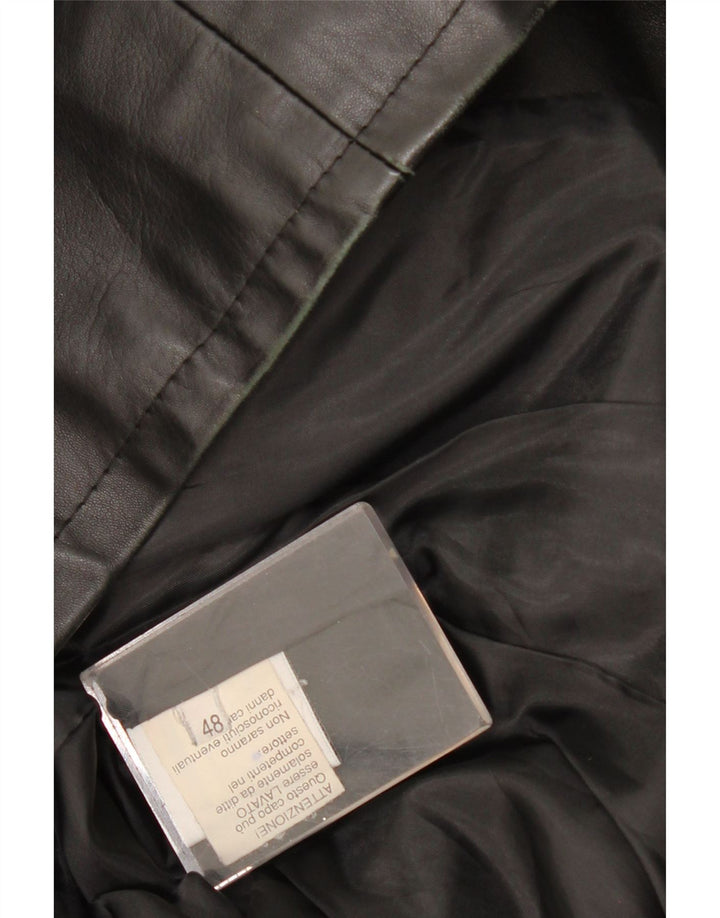 Vintage dame 3-knaps læder blazerjakke IT 48 XL sort læder