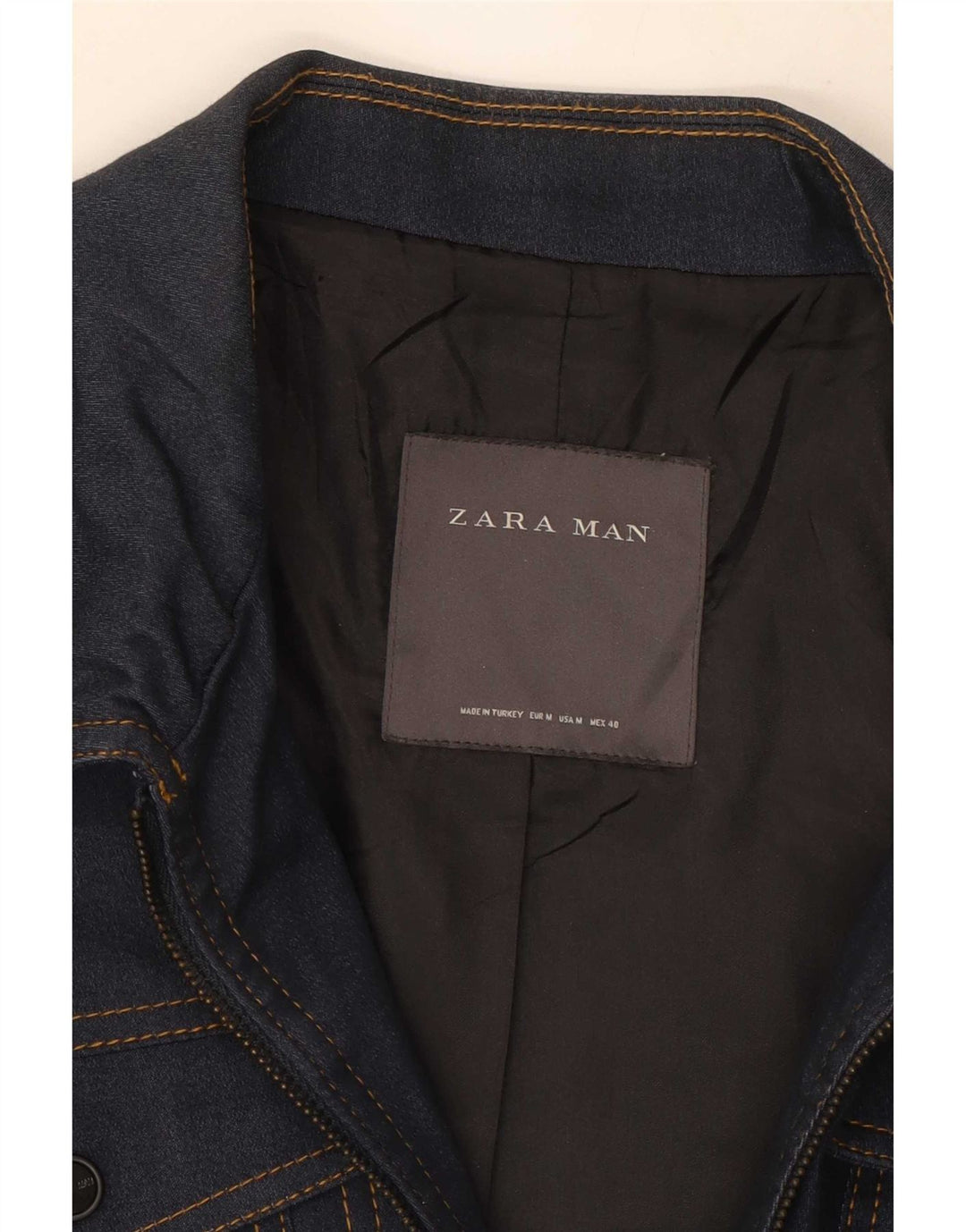 Zara Herre denimjakke UK 38 Medium Navyblå Bomuld