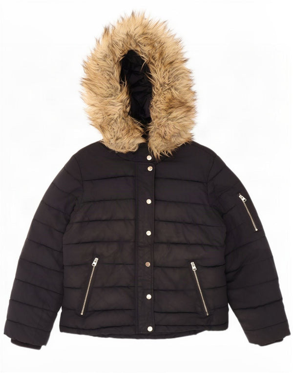 Topshop Polstret hættejakke til kvinder UK 12 Medium Sort Polyester