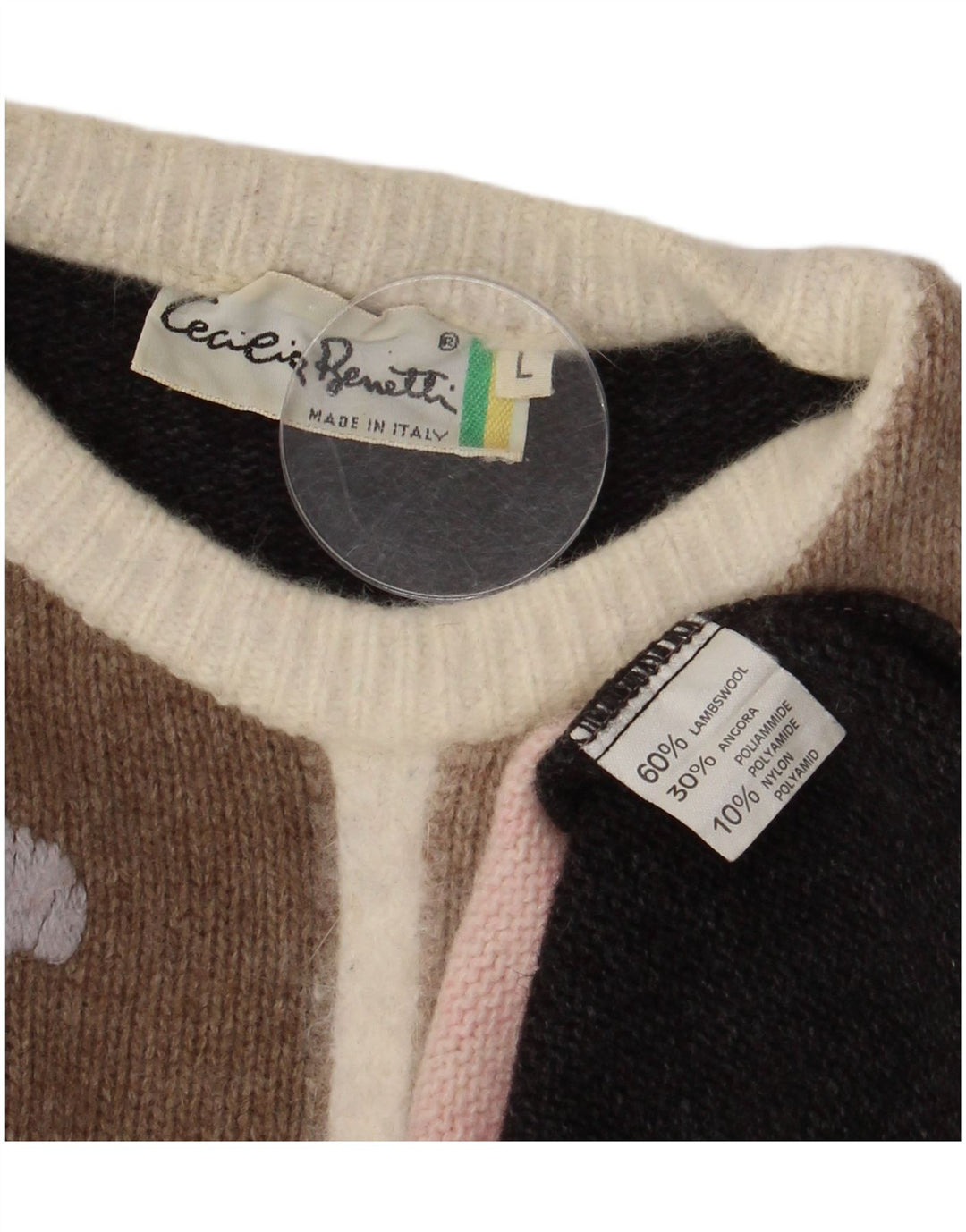 Cecilia Benetti Dame sweater med rund hals DK 16 Stor grå lammeuld