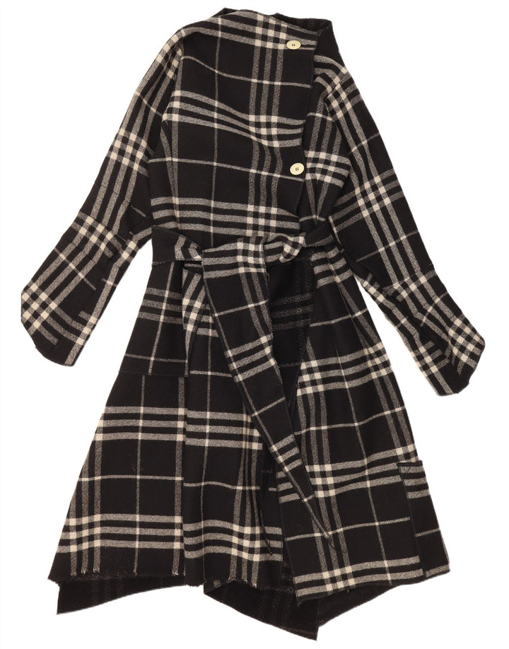 VINTAGE Womens Asymmetric Overcoat UK 14 Medium Black Check