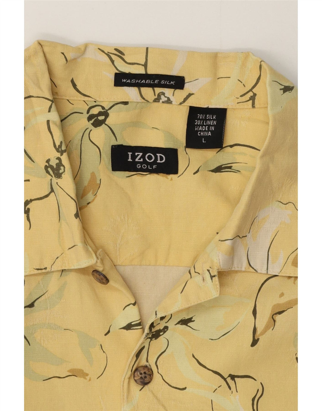 IZOD Kortærmet skjorte til mænd Large Yellow Floral Silk