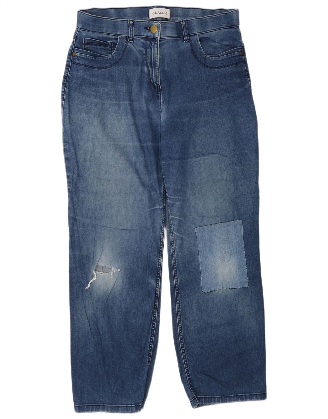 Marks & Spencer Dame Distressed Straight Jeans UK 12 Medium W28 L27 Blue