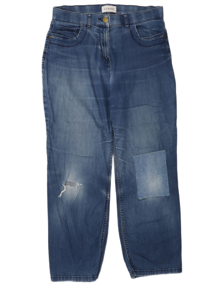 Marks & Spencer Dame Distressed Straight Jeans UK 12 Medium W28 L27 Blue