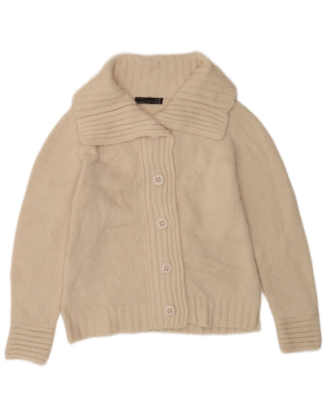 Zara Dame Cardigan Sweater UK 14 Medium Off White Akryl