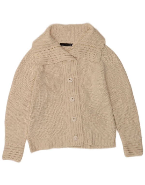 Zara Dame Cardigan Sweater UK 14 Medium Off White Akryl