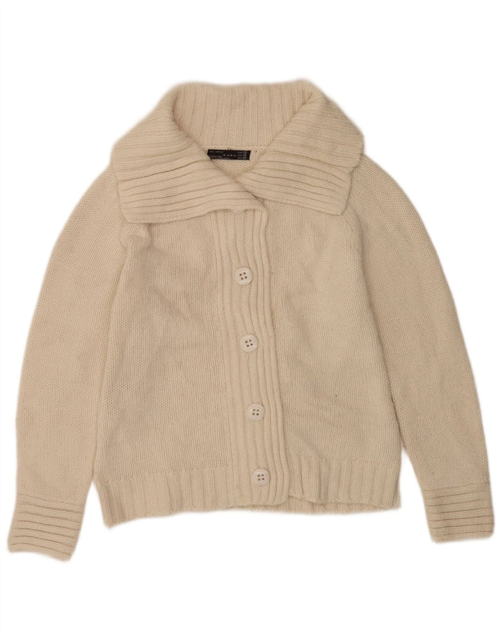 Zara Dame Cardigan Sweater UK 14 Medium Off White Akryl