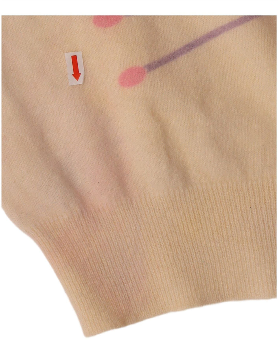 VINTAGE Dame sweater med rund hals DK 16 Stor Off White Geometrisk