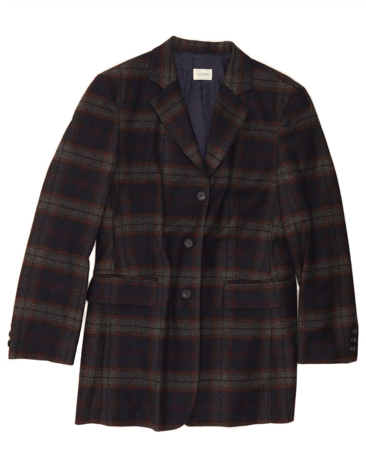 BENETTON Womens 3 Button Blazer Jacket IT 44 Medium Navy Blue Check Wool Vintage Benetton and Second-Hand Benetton from Messina Hembry 