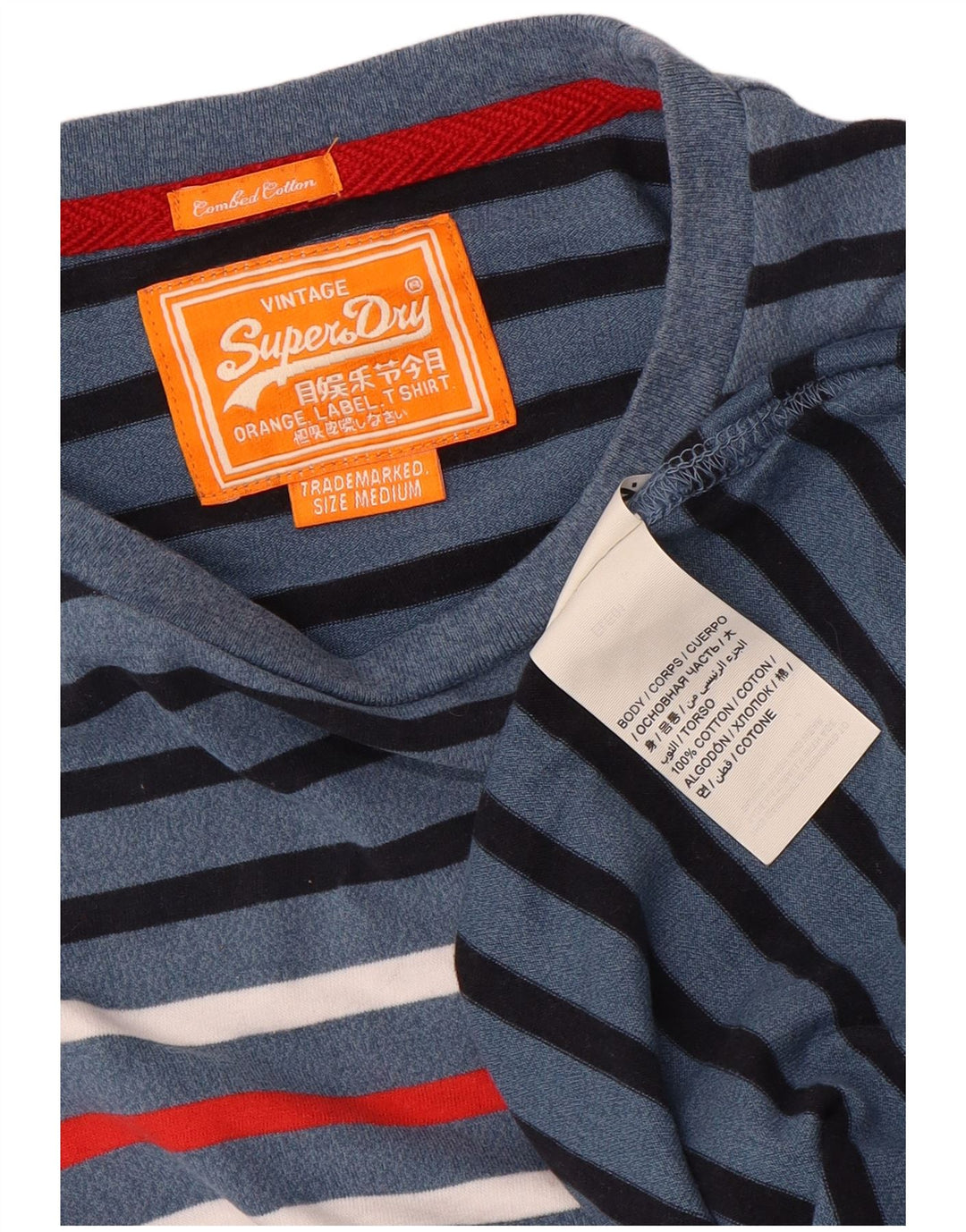 Superdry T-shirt til mænd, medium marineblå stribet bomuld