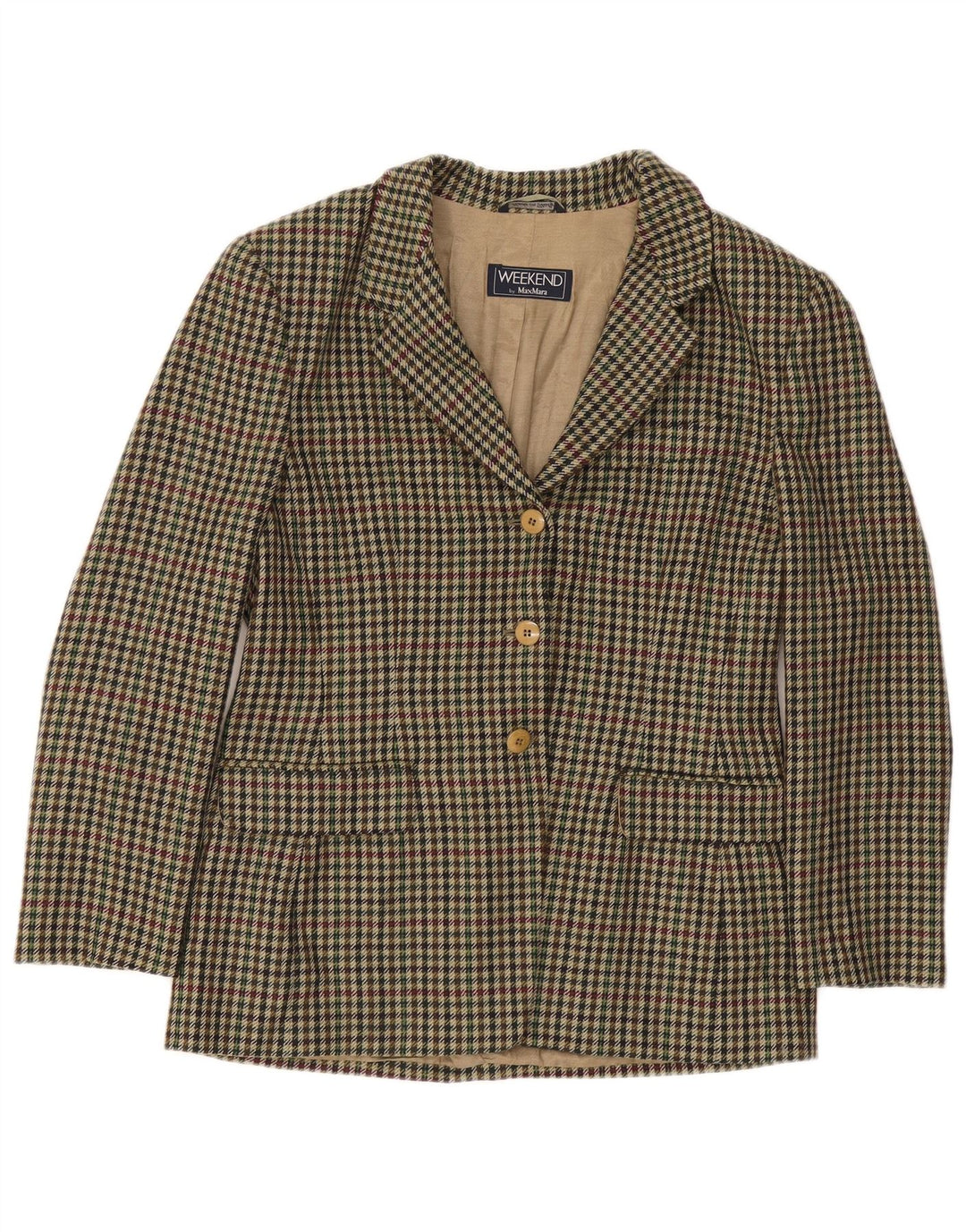 Max Mara Dame Weekend Blazer Jacket UK 16 Large Green Houndstooth