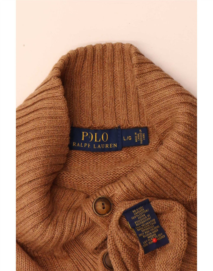 Polo Ralph Lauren Herre Button Neck Jumper Sweater Stor Beige Bomuld