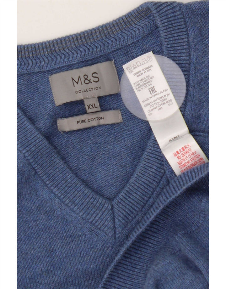 Marks & Spencer Herre V-hals sweater 2XL Blå Bomuld