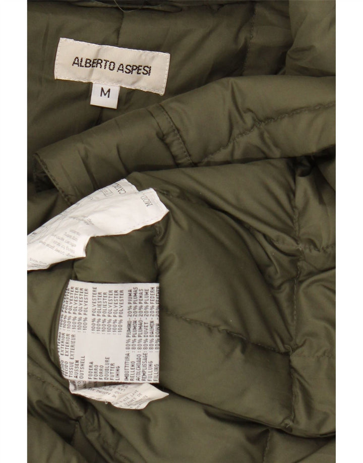ALBERTO ASPESI Dame hætte polstret frakke UK 14 Medium Khaki Polyester