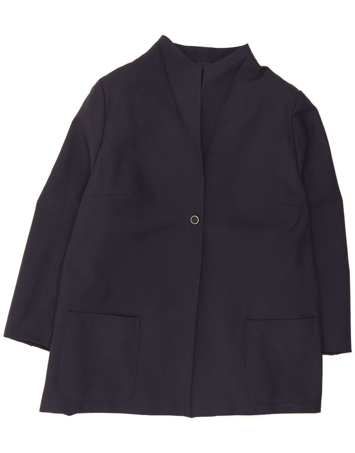 VINTAGE Womens Overcoat UK 18 XL Navy Blue Polyester Vintage Vintage and Second-Hand Vintage from Messina Hembry 