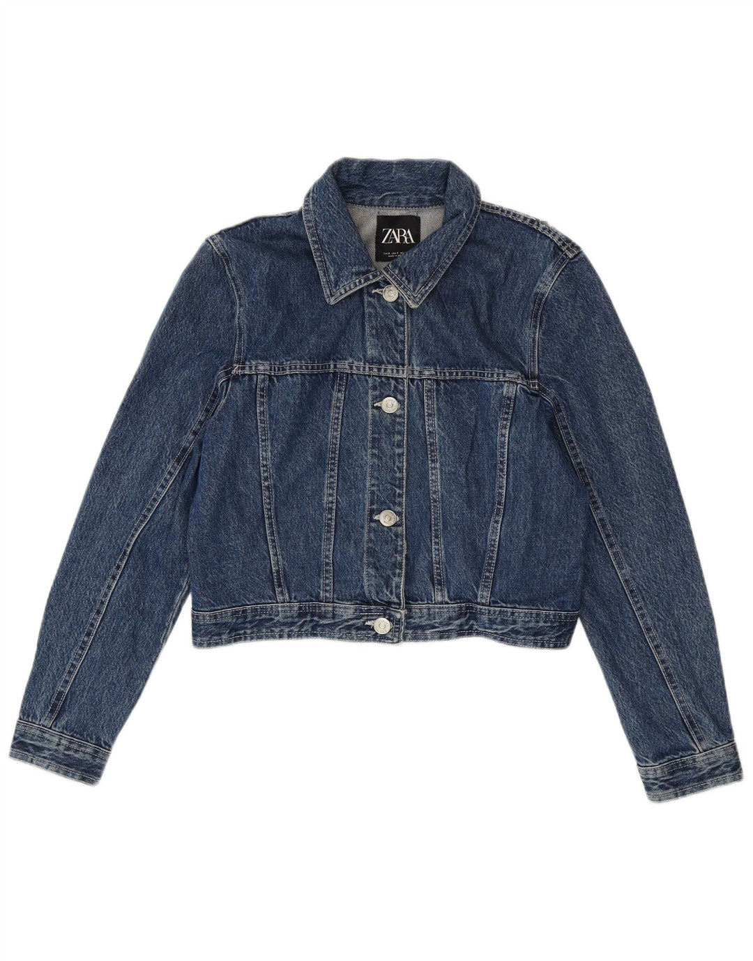 Zara Dame Crop Denim Jacket UK 10 Small Blue Cotton