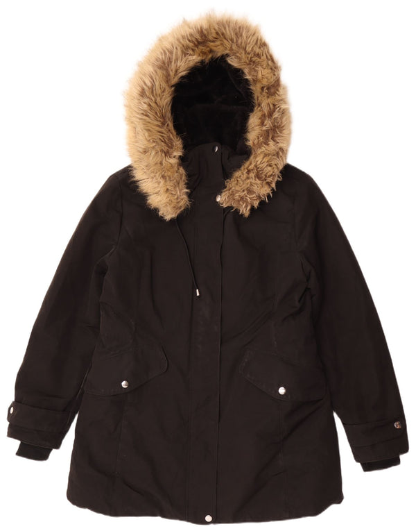 Zara Womens Hooded Parka Jacket UK 18 XL Black Polyester