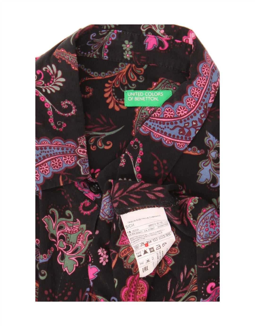 BENETTON Dameskjorte UK 10 Small Black Paisley Modal