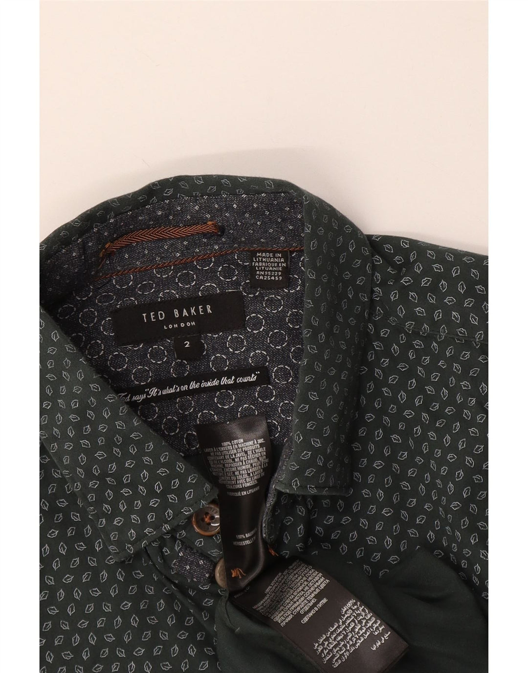 Ted Baker herreskjorte str. 2 Lille grøn geometrisk bomuld