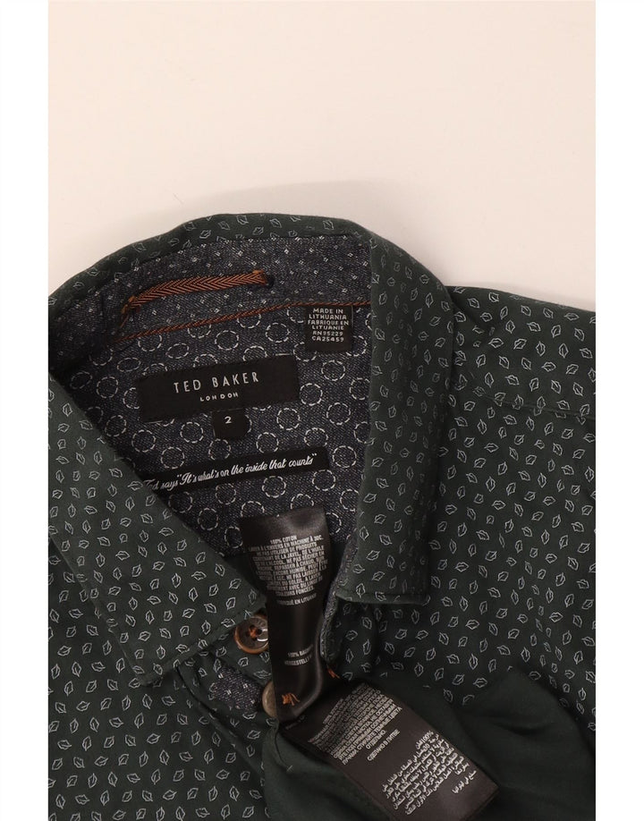 Ted Baker herreskjorte str. 2 Lille grøn geometrisk bomuld