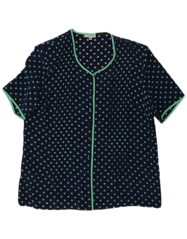 Nixmar kortærmet skjortebluse til kvinder UK 19 XL Marineblå Polka Dot Silke