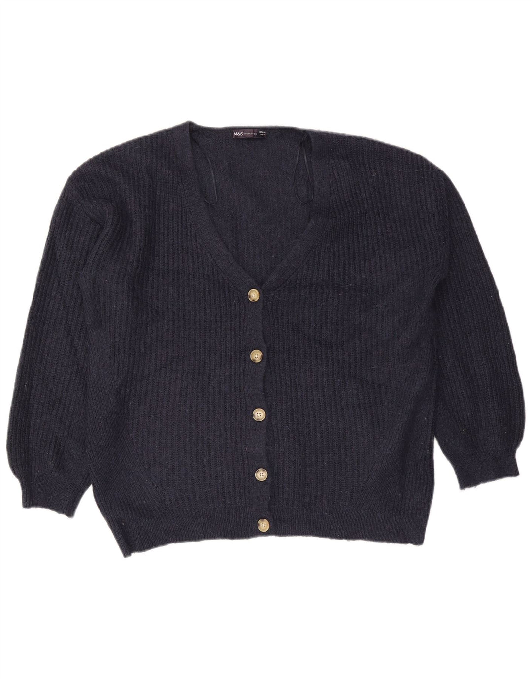 Marks & Spencer Dame Cardigan Sweater UK 14 Medium Navy Blue Akryl
