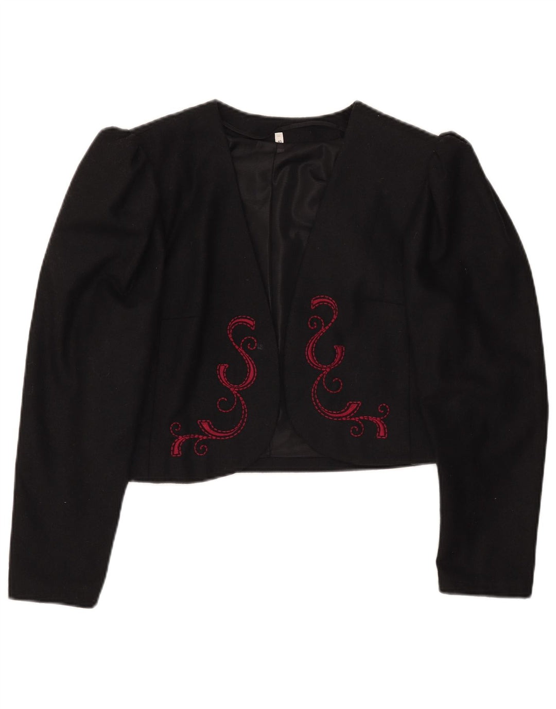 Vintage Dame Crop Blazer Jacket EU 40 Medium Sort Polyester