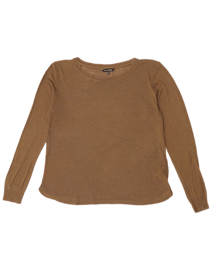 Massimo Dutti Dame Boat Neck Jumper Sweater UK 14 Medium Khaki Lyocell