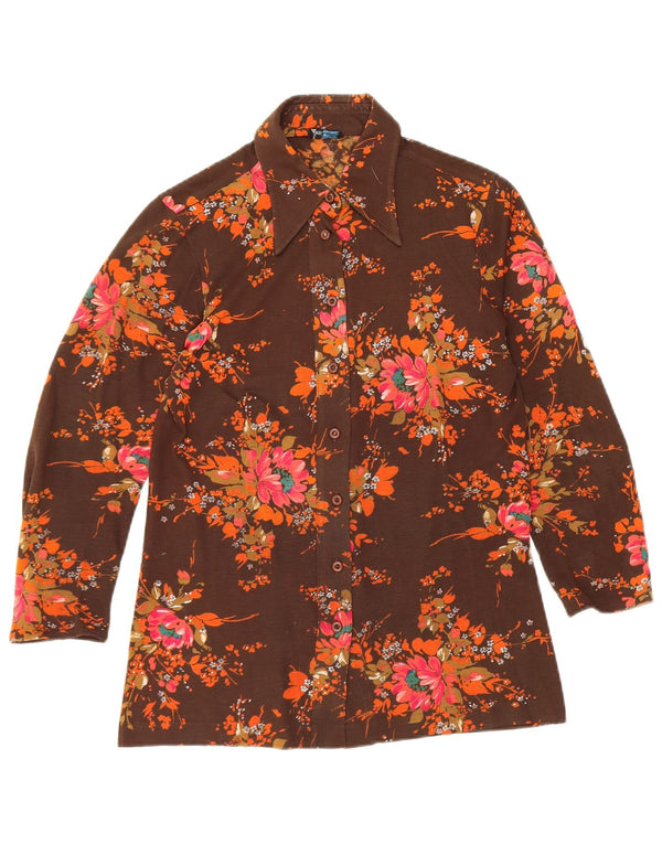 VINTAGE Dameskjorte UK 10 Small Brown Floral