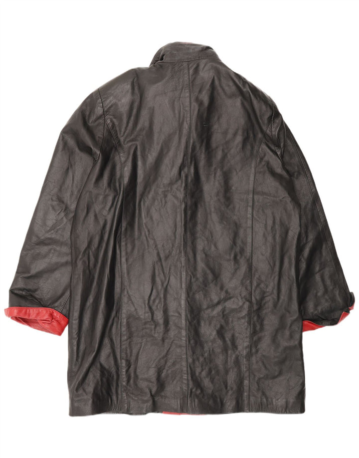 FLORENCE MOON Womens Leather Coat IT 54 2XL Black Colourblock Leather Vintage Florence Moon and Second-Hand Florence Moon from Messina Hembry 