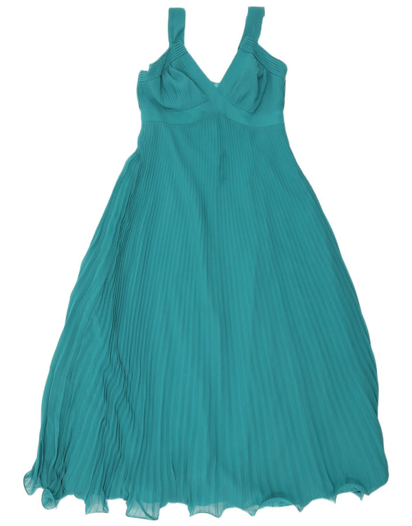 Monsoon Dame Ærmeløs Maxikjole UK 14 Large Green Pinstripe Polyester