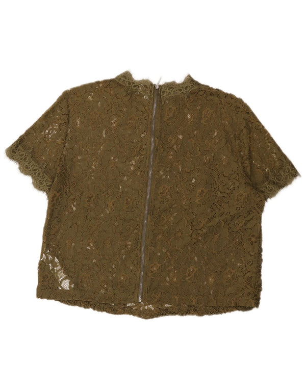 Zara Dame Trafaluc Crop Bluse Top UK 16 Stor Khaki Polyester