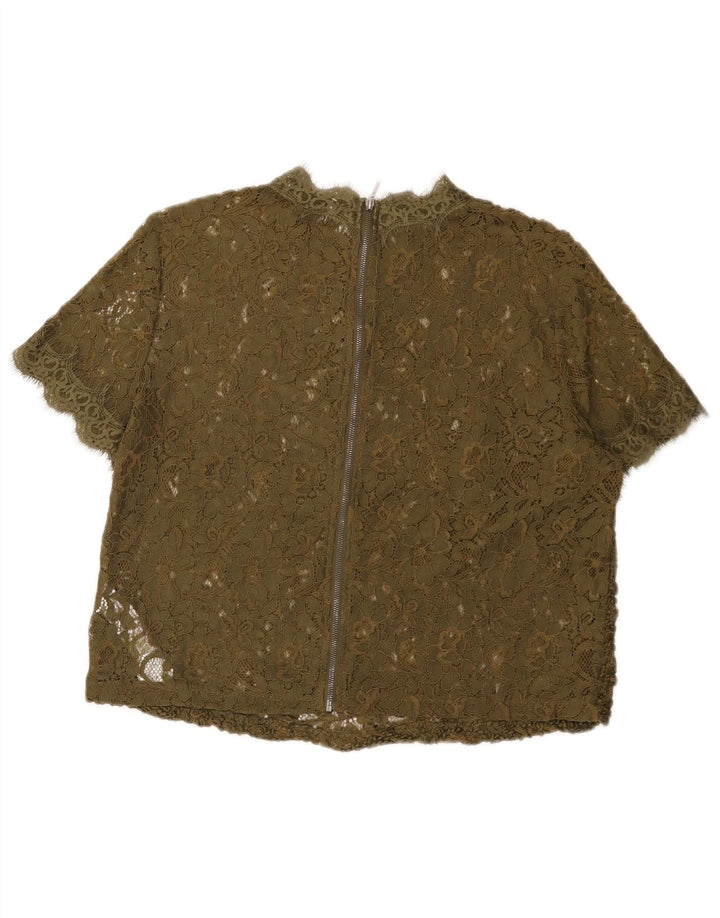 Zara Dame Trafaluc Crop Bluse Top UK 16 Stor Khaki Polyester