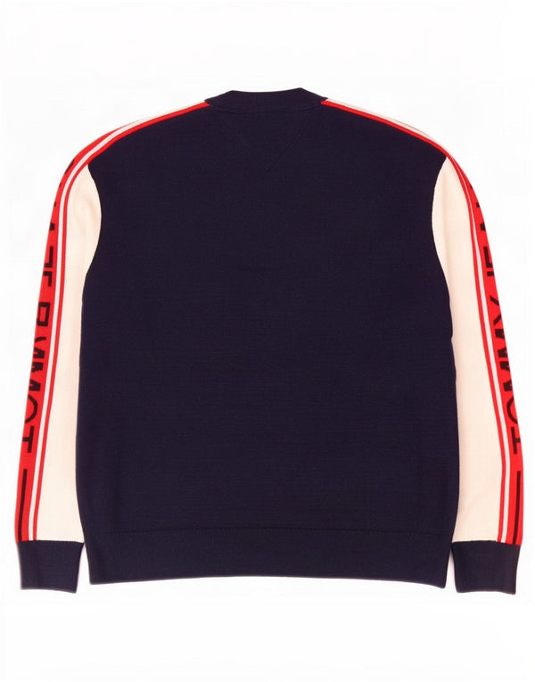 Tommy Hilfiger Herre Crew Neck Jumper Sweater Small Navy Blue Colourblock