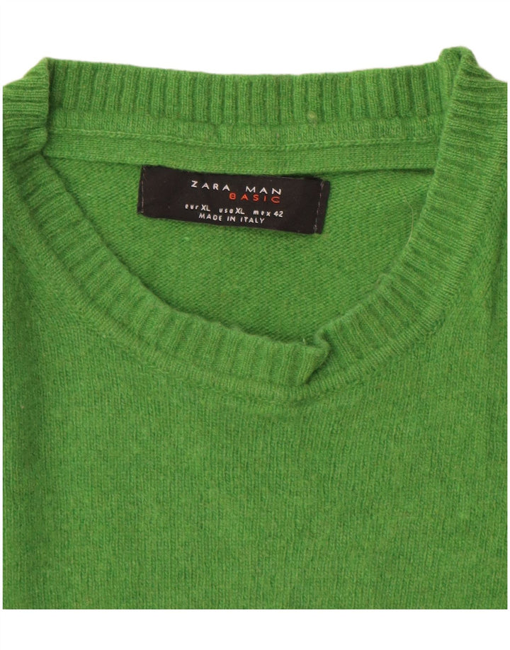 Zara Herre sweater med rund hals XL Grøn uld