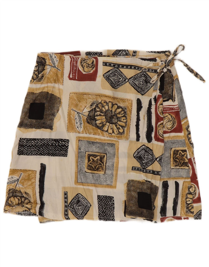 Vintage Kvinders Mini Wrap Nederdel W28 Medium Flerfarvet Patchwork Viscose