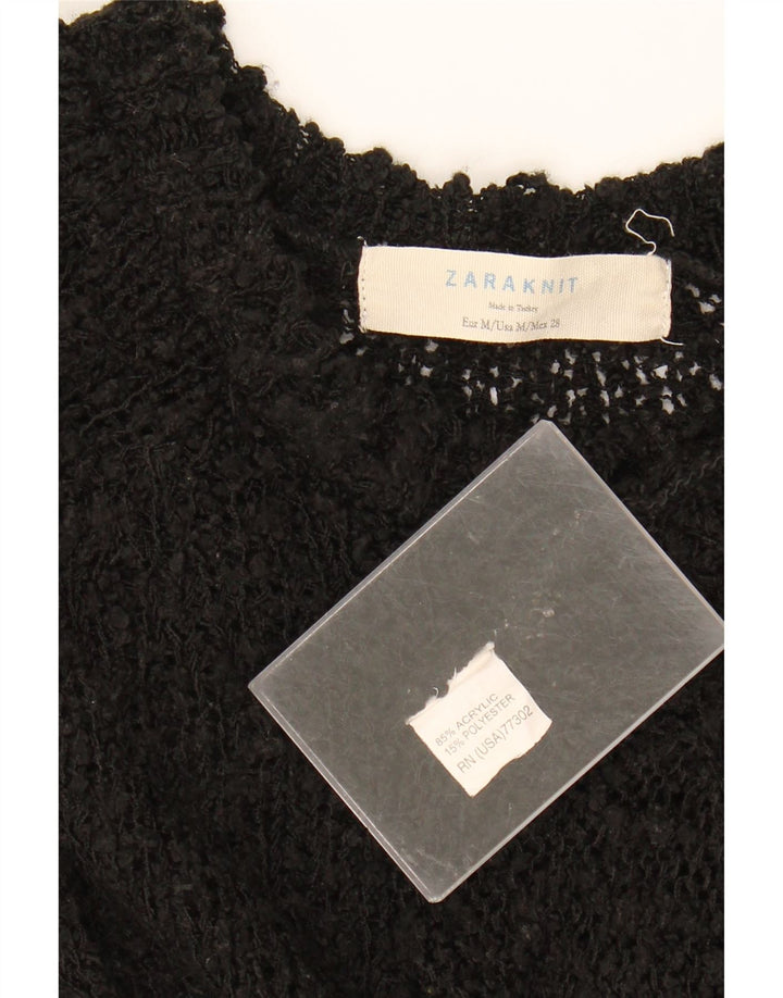 ZARA Womens Asymmetric Crew Neck Jumper Sweater UK 12 Medium Black Acrylic Vintage Zara and Second-Hand Zara from Messina Hembry 