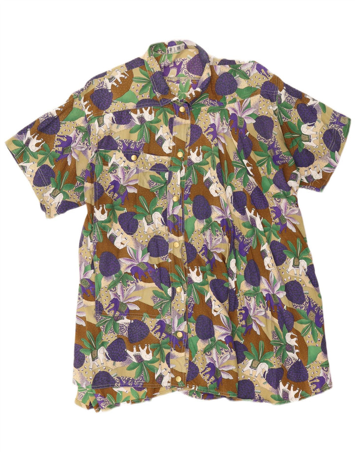 Vintage Dame Kortærmet Skjorte Bluse IT 46 Stor Flerfarvet
